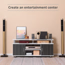 TV Cabinet Unit For TVs Up To 55'' With Storage Shelf And Cupboards, Living Room Entertainment Center Media Console, Grey And White Stand Furniture Console Grey