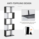 Particle Board 5-tier Bookcase Storage Display Shelving S Shape design Unit Divider Black