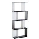 Bookcase, 4-tier, S Shape Particle Board-White/Black