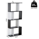 Bookcase, 4-tier, S Shape Particle Board-White/Black