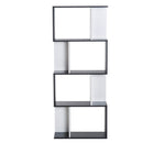 Bookcase, 4-tier, S Shape Particle Board-White/Black