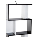 Bookcase, 4-tier, S Shape Particle Board-White/Black