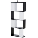 Bookcase, 4-tier, S Shape Particle Board-White/Black