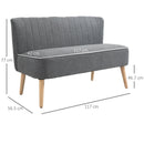 Modern Double Loveseat Couch 2 Seater Compact Sofa Padded Linen Wood Leg - Grey