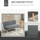 Modern Double Loveseat Couch 2 Seater Compact Sofa Padded Linen Wood Leg - Grey