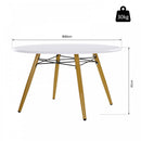 Modern Round Coffee Tea Table White Storage MDF Side End W/Solid Pine Legs Scandinavian Retro D80 x 45H cm