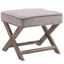 HOMCOM Vintage Footstool Padded Seat X Leg Chair Velvet Cover Shabby Chic Footrest Solid Rubber Wood 49.5 x 45 x 41 cm Grey
