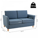 Linen Upholstery 2-Seater Sofa with Wooden Legs - Blue