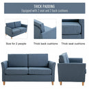 Linen Upholstery 2-Seater Sofa with Wooden Legs - Blue