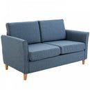 Linen Upholstery 2-Seater Sofa with Wooden Legs - Blue