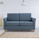 Linen Upholstery 2-Seater Sofa with Wooden Legs - Blue