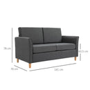 Linen Upholstery 2-Seater Sofa Floor Sofa Living Room Furniture w/Armrest Wooden Legs Dark Grey