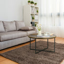 Coffee Table, Industrial Round Side Table with Metal Frame, Large Tabletop for Living Room, Bedroom, Rustic Brown w/ Frame Room