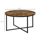 Coffee Table, Industrial Round Side Table with Metal Frame, Large Tabletop for Living Room, Bedroom, Rustic Brown w/ Frame Room