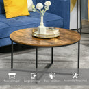 Coffee Table, Industrial Round Side Table with Metal Frame, Large Tabletop for Living Room, Bedroom, Rustic Brown w/ Frame Room