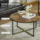 Coffee Table, Industrial Round Side Table with Metal Frame, Large Tabletop for Living Room, Bedroom, Rustic Brown w/ Frame Room
