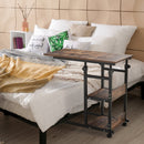 Industrial C-Shaped Mobile Rolling Sofa Side Table with 3-Tier Storage Shelving, Adjustable Height, Wheels Bed Adjust Height Cart w/ Casters, Brake