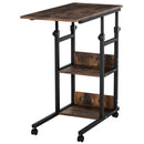 Industrial C-Shaped Mobile Rolling Sofa Side Table with 3-Tier Storage Shelving, Adjustable Height, Wheels Bed Adjust Height Cart w/ Casters, Brake