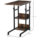 Industrial C-Shaped Mobile Rolling Sofa Side Table with 3-Tier Storage Shelving, Adjustable Height, Wheels Bed Adjust Height Cart w/ Casters, Brake