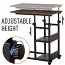 Industrial C-Shaped Mobile Rolling Sofa Side Table with 3-Tier Storage Shelving, Adjustable Height, Wheels Bed Adjust Height Cart w/ Casters, Brake