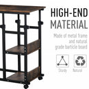 Industrial C-Shaped Mobile Rolling Sofa Side Table with 3-Tier Storage Shelving, Adjustable Height, Wheels Bed Adjust Height Cart w/ Casters, Brake
