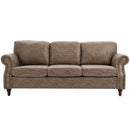 Studded Leathaire 3-Seater Sofa Brown