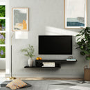 HOMCOM Floating TV Unit, Wall Mounted TV Stand with Open Shelf and 2 Cable Holes, Entertainment Unit for Living Room, Black