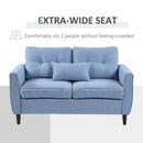Traditional Style Wide Double Sofa with Armrest, 2-Seater Tufted Loveseat with Spring Sponge Padded Cushion, for Living Room, Dining Room, Office, Light Blue and Brown Modern Chic Padding