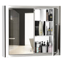 kleankin Bathroom Mirror Cabinet Wall Mounted Storage Cupboard with Double Door and Shelf, Stainless Steel, Silver Shelves