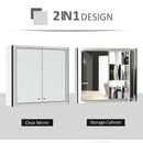 kleankin Bathroom Mirror Cabinet Wall Mounted Storage Cupboard with Double Door and Shelf, Stainless Steel, Silver Shelves