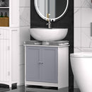 HOMCOM Under-Sink Storage Cabinet with Adjustable Shelf Bathroom Cabinet Space Saver Organizer Floor Cabinet White and Grey 2 Doors