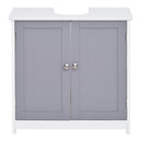 HOMCOM Under-Sink Storage Cabinet with Adjustable Shelf Bathroom Cabinet Space Saver Organizer Floor Cabinet White and Grey 2 Doors