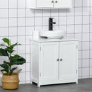 kleankin 60x60cm Under-Sink Storage Cabinet w/ Adjustable Shelf Handles Drain Hole Bathroom Cabinet Space Saver Organizer White Handle