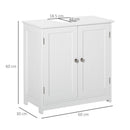 kleankin 60x60cm Under-Sink Storage Cabinet w/ Adjustable Shelf Handles Drain Hole Bathroom Cabinet Space Saver Organizer White Handle