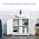 kleankin 60x60cm Under-Sink Storage Cabinet w/ Adjustable Shelf Handles Drain Hole Bathroom Cabinet Space Saver Organizer White Handle