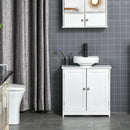 kleankin 60x60cm Under-Sink Storage Cabinet w/ Adjustable Shelf Handles Drain Hole Bathroom Cabinet Space Saver Organizer White Handle