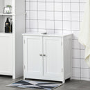 kleankin 60x60cm Under-Sink Storage Cabinet w/ Adjustable Shelf Handles Drain Hole Bathroom Cabinet Space Saver Organizer White Handle