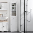 kleankin Bathroom Storage Cabinet with 3-tier Shelf Drawer Glass Door, Floor Cabinet Free Standing Tall Slim Side Organizer Shelves, White Multiple Shelves & Drawer