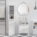 kleankin Bathroom Storage Cabinet with 3-tier Shelf Drawer Glass Door, Floor Cabinet Free Standing Tall Slim Side Organizer Shelves, White Multiple Shelves & Drawer