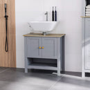 kleankin Bathroom Under Sink Cabinet, Bathroom Vanity Unit, Pedestal Under Sink Design, Storage Cupboard with Adjustable Shelf, Grey Double Door