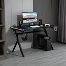 Gaming Desk Computer Table Metal Frame with LED Light, Cup Holder, Headphone Hook, Cable Hole Holder Hook