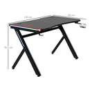 Gaming Desk Computer Table Metal Frame with LED Light, Cup Holder, Headphone Hook, Cable Hole Holder Hook