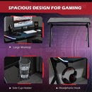 Gaming Desk Computer Table Metal Frame with LED Light, Cup Holder, Headphone Hook, Cable Hole Holder Hook