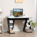 Computer Desk, Home Office Desk, Writing Table, 120x60x75.5cm Laptop Workstation with 6 Open Shelves for Adults and Kids, White and Black Storage
