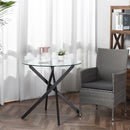 Side Table with Clear Tempered Glass Top, Round Table with Metal Legs, Modern Dining Table Furniture for Dining Room Living Room, Black Top & Legs