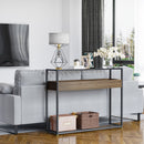 Industrial Style Console Table with Tempered Glass Top and Steel Frame for Living Room Hallway Entrance