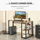 L-Shaped Computer Desk Home Office Corner Desk Study Workstation Table with 2 Shelves, Steel Frame, Rustic Brown w/ Shelves Frame