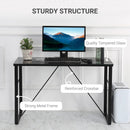 Glass Top Writing Desk Working Station Home Office Table Gaming Desk Metal Frame Easy Assembly, Black Table