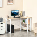L-Shaped Computer Desk, Folding Home Office Corner Desk Study Workstation Table with 2 Shelves, Oak Tone L-Shape w/ Shelves for