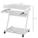 Movable Computer Desk with 4 Moving Wheels Sliding Keyboard Tray Home Office Workstation White